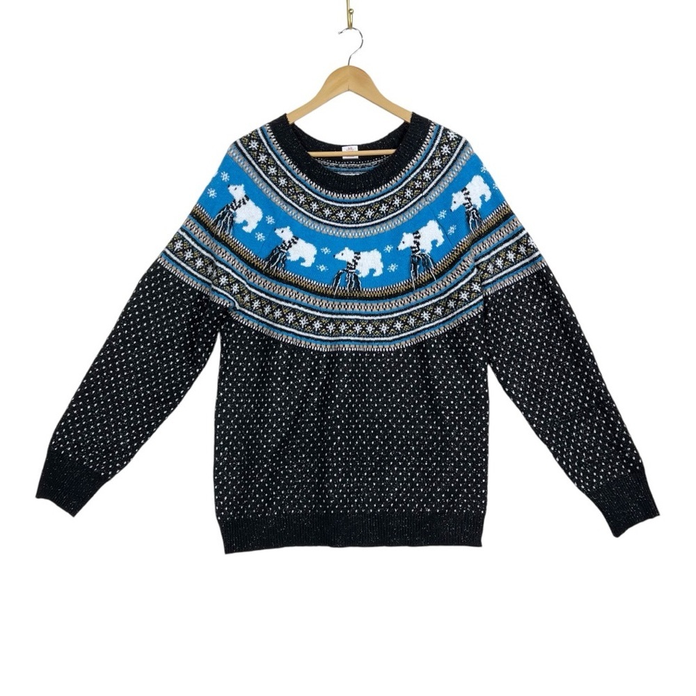 Holiday Time Black White and Blue Christmas Polar bear sweater Size X-Large